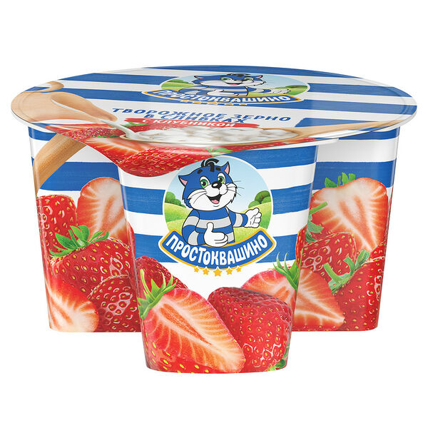 Продукт творожный зерненый клубника 5% 140г Простоквашино