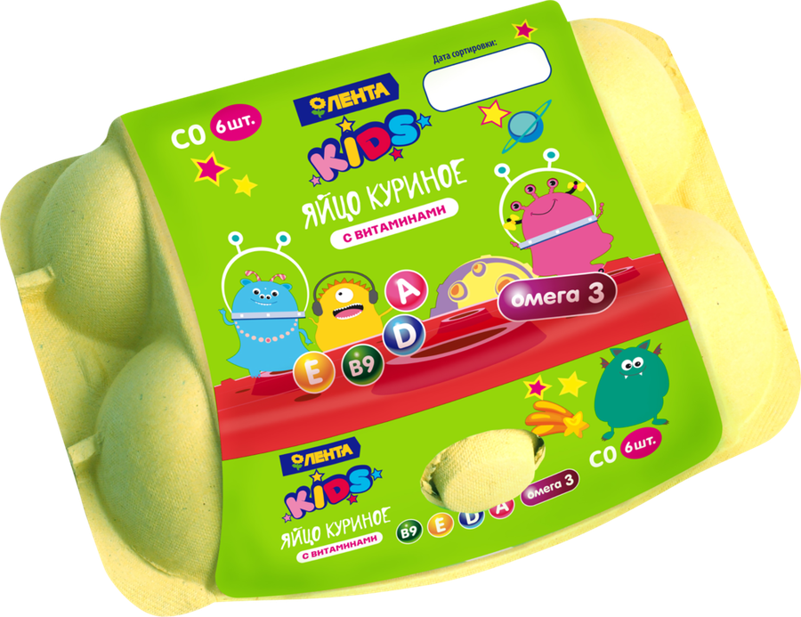 

Яйцо куриное Лента Kids Омега-3 и витамин В9 СО, 6 шт