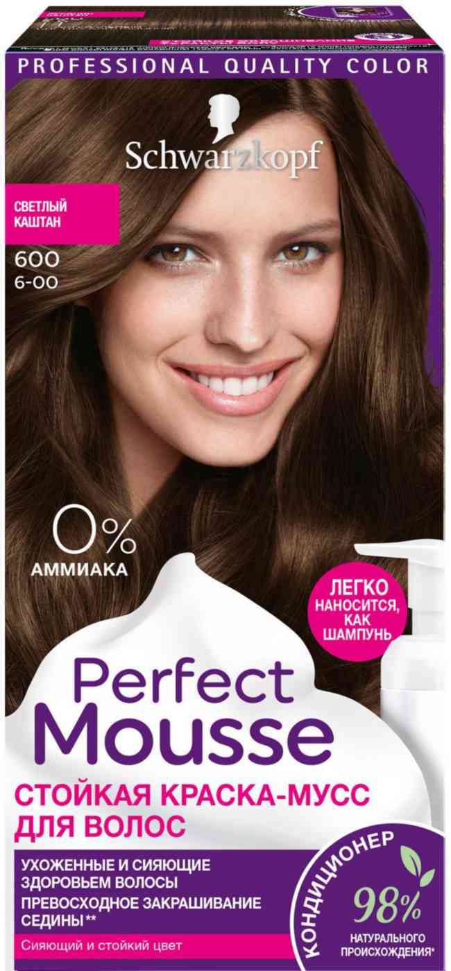 

Стойкая краска-мусс для волос Schwarzkopf Perfect Mousse 600 светлый каштан 92.5 мл