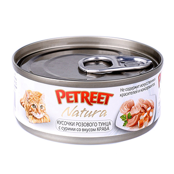 

Корм для кошек Petreet Natura Консервы Кусочки розового тунца с крабом сурими Palmera 70 г