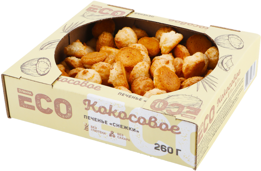 

Печенье кокосовое безглютеновое ЛЕНТА ECO Снежки, без сахара 260 г