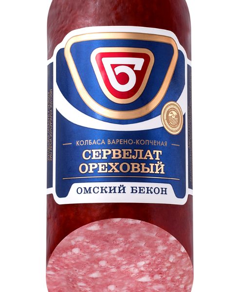 Колбаса варено-копченая Омский Бекон Сервелат Ореховый