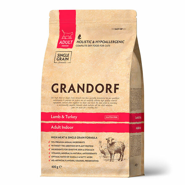 Grandorf Lamb & Turkey Adult Indoor ягненок с индейкой для кошек с нормальной активностью от 1 года 400 г
