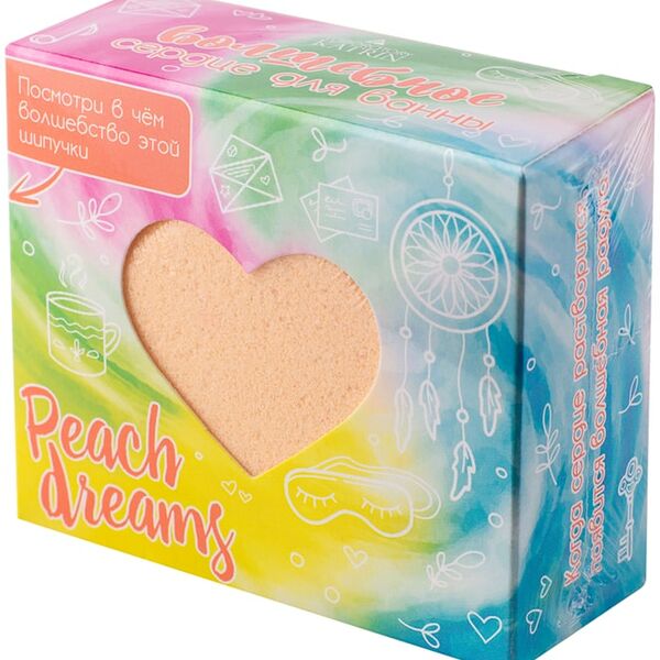 Соль шипучая для ванн Laboratory Katrin Peach dreams Сердце с пеной и радужными разводами 130г