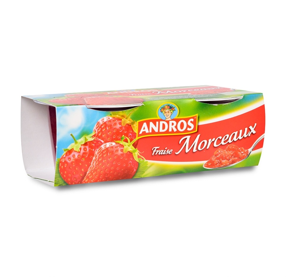 

Десерт фруктовый Andros Morceaux с кусочками клубники 2x100 г