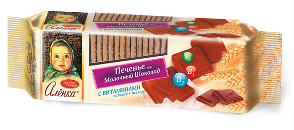 Печенье Аленка сахарное с молочным шоколадом, 190 г