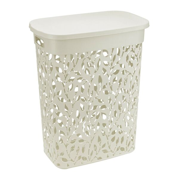 Корзина для белья IDEA ФЛОРА 35л, пластик, белый ротанг, 42x26.5x50.5 см