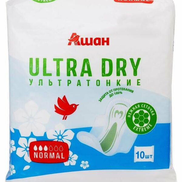 Прокладки гигиенические АШАН Красная птица Ультра Нормал Драй, 10 шт
