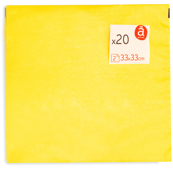 Салфетки бумажные Actuel 2-слойные желтые 33х33 см, 20 шт