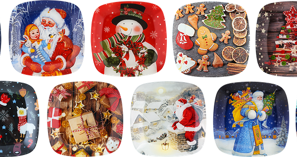 Тарелка Новый Год квадратная, 19,5х19,5см, стекло, в ассортименте