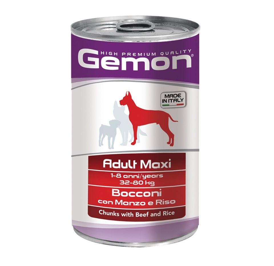 

Консервированный корм Gemon Adult Maxi для собак крупных пород говядина-рис кусочки 1250г