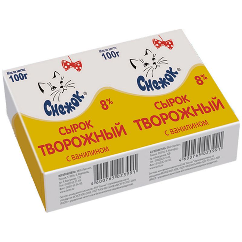

Сырок творожный Снежок с ванилью 8% 100 г