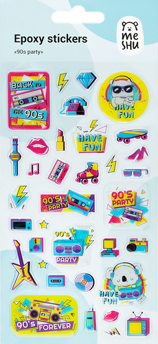 Наклейки гелевые MESHU 90th party 10х22 см, 35 шт