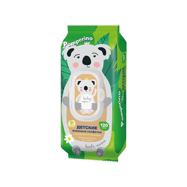 Салфетки влажные Pamperino 120шт Экстракт ромашки с клапаном