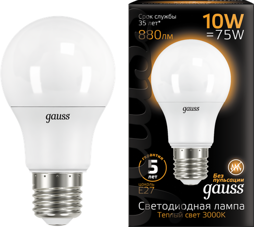 

Лампа светодиодная Gauss Blk E27 10 Вт теплый, груша