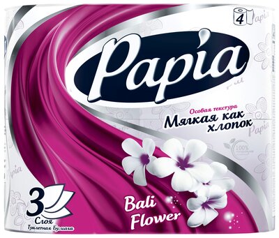 Бумага туалетная Papia белая с рисунком аромат Bali Flower