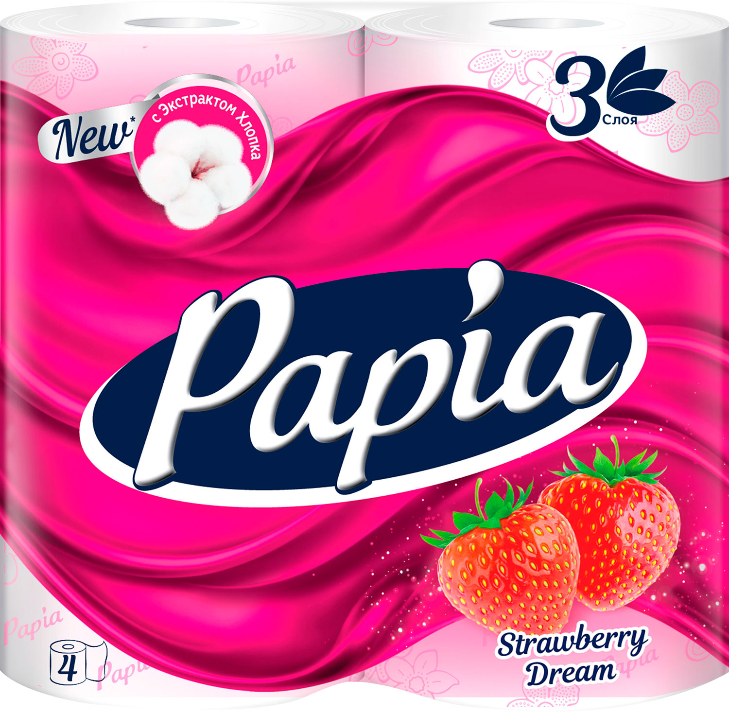 

Туалетная бумага Papia Клубничная мечта 3 слоя 4 рулона
