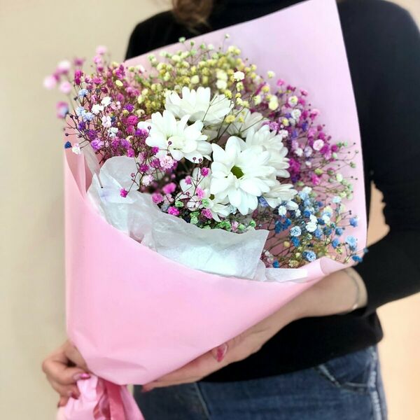 Букет Хризантемы и Гипсофилы