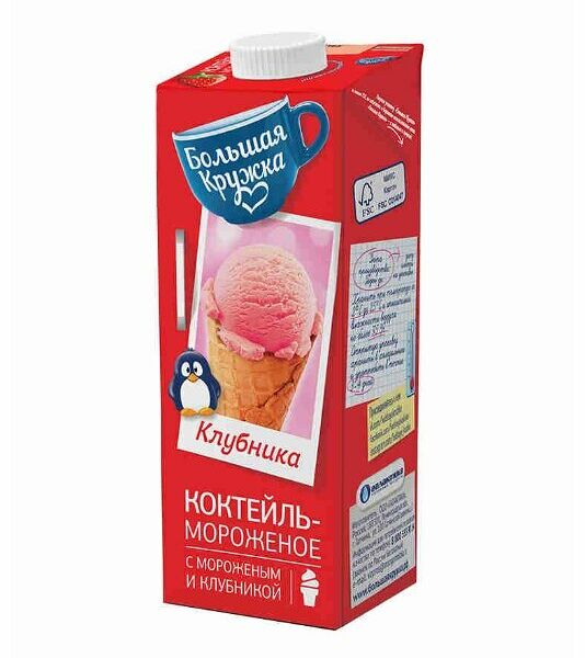 Молочный коктейль Большая Кружка Мороженое Клубника 3%