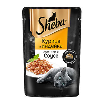 Влажный корм для кошек Sheba Ломтики в соусе с курицей и индейкой, 75 г
