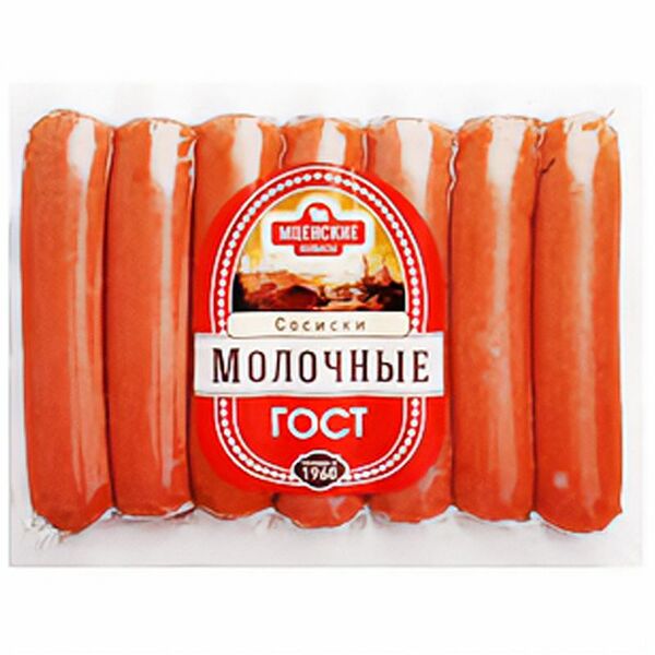 Сосиски Мценские колбасы молочные вареные 350г