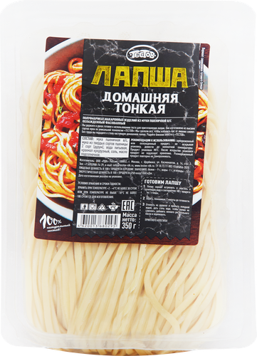 

Лапша Тестов Домашняя тонкая охлажденная, 350 г