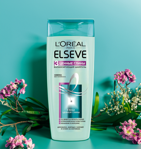 

Балансирующий шампунь L'Oréal Paris Elseve 3 Ценные Глины для волос, жирных у корней и сухих на кончиках, 400 мл