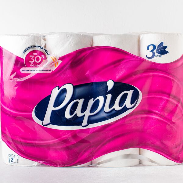 Туалетная бумага PAPIA, 12 рулонов