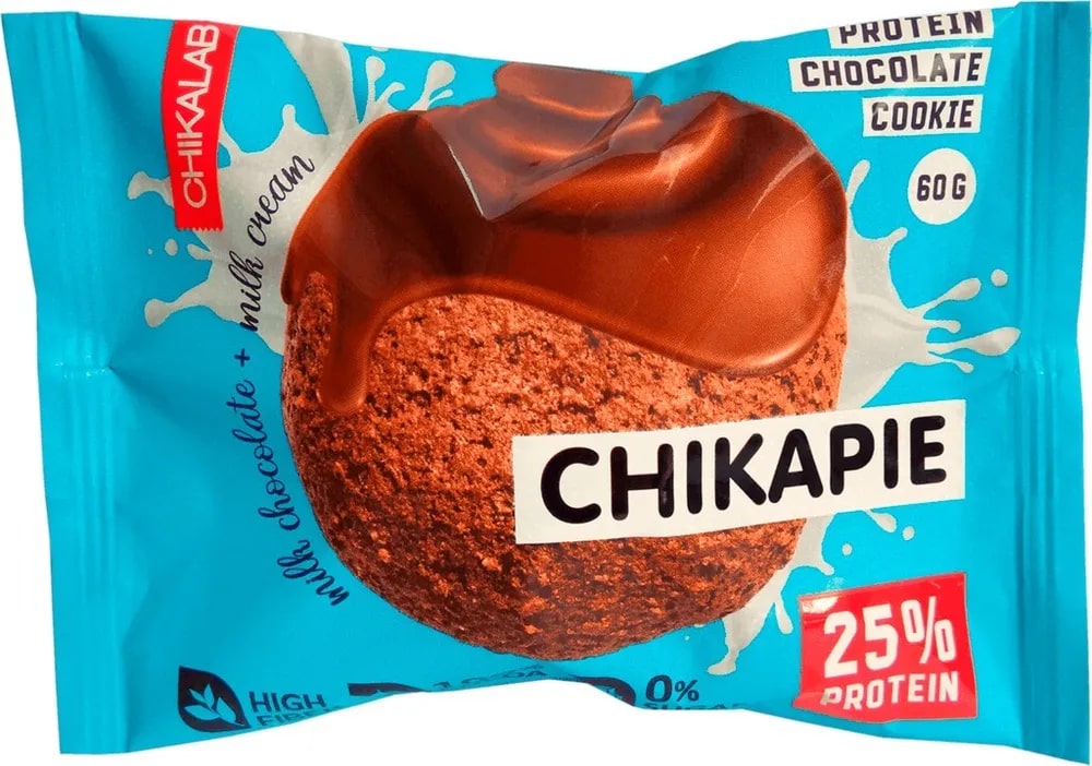 

Печенье протеиновое Chikalab шоколадное с начинкой молочный крем, глазированное 60 г