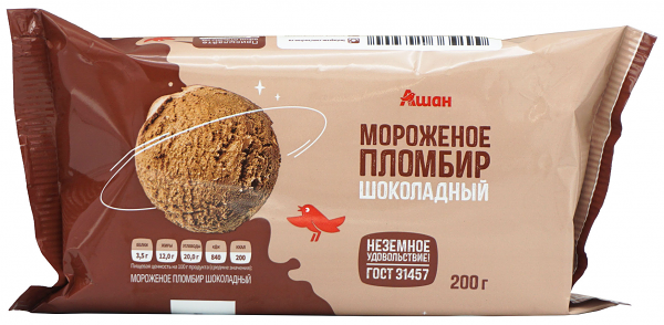 Мороженое пломбир АШАН Красная птица шоколадный