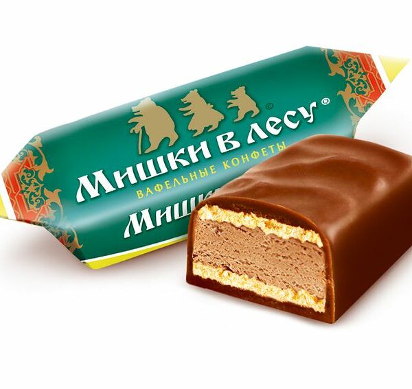 Конфеты вафельные Победа вкуса Мишки в лесу в горьком шоколаде вес