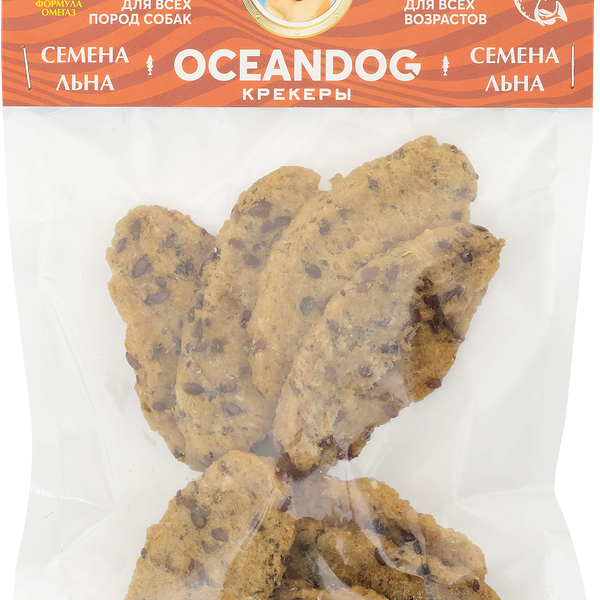 Лакомство для собак OCEANDOG Крекеры из атлантической̆ трески с семенами льна и отрубями, 40г