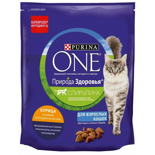 Сухой корм Purina One Природа Здоровья для взрослых кошек с высоким содержанием курицы 680 г