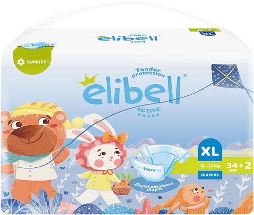 

Подгузники детские ELIBELL Active XL 12–17кг, 36шт