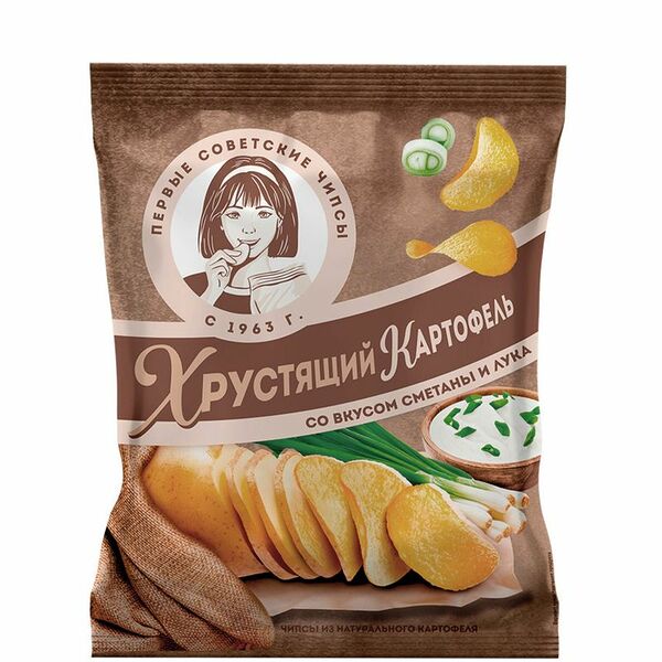 Чипсы Хрустящий Картофель со вкусом сметаны и лука, 70г