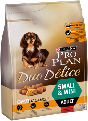 

Cухой корм для взрослых собак Purina Pro Plan Duo Delice для мелких и карликовых пород, говядина, 2500г