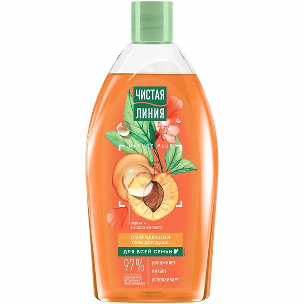 Гель для душа смягчающий Чистая линия персик и масло миндаля 