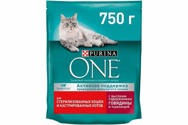 Корм сухой Purina one для стерилизованных кошек говядина пшеница
