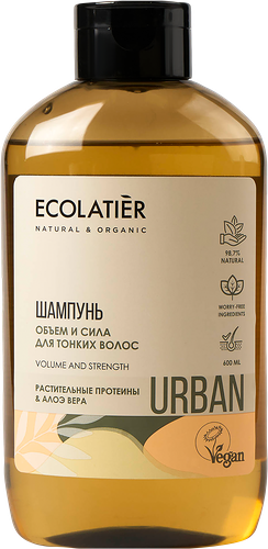Шампунь ECOLATIER Объем и сила Растительные протеины&Алоэ вера для тонких волос 600мл