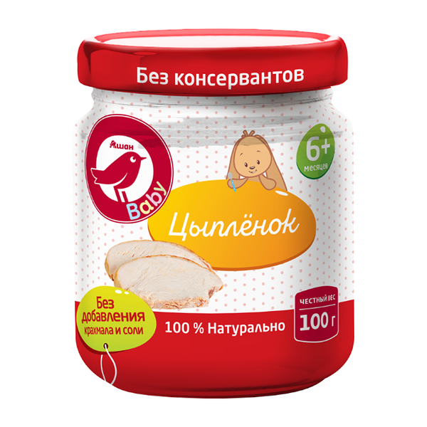 Пюре Ашан Красная птица цыпленок с 6 мес.