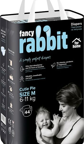 Подгузники Fancy Rabbit for home на липучках 6-11кг M 44шт