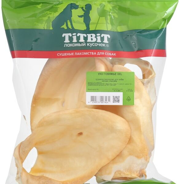 Лакомство для собак TiTBiT Ухо говяжье XXL 80г
