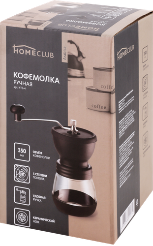 

Кофемолка ручная Homeclub Arabica стекло, керамика, пластик 350 мл