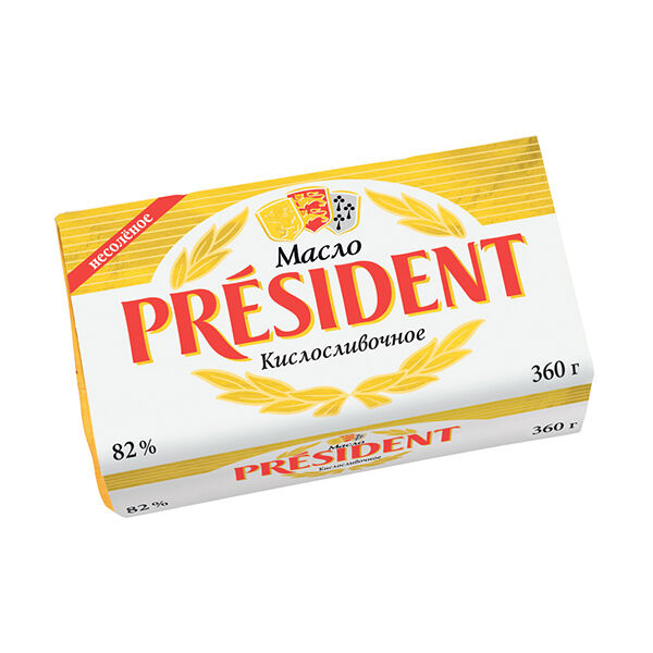 Масло кислосливочное President несолёное 82%