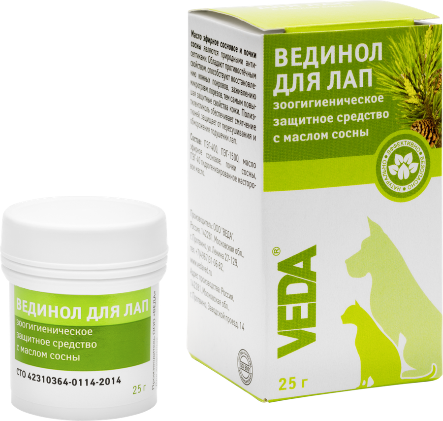 

Средство зоогигиеническое для лап животных VEDA Вединол защитное с маслом сосны