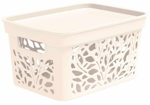 Корзина 4 Family Leaves с крышкой молочная, 18 л, 405х275х207 мм
