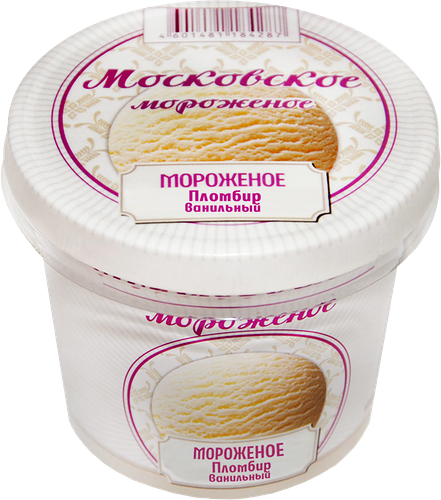 Мороженое МОСКОВСКОЕ Пломбир ванильный 12%, без змж, бумажный стаканчик с ложечкой, 100мл