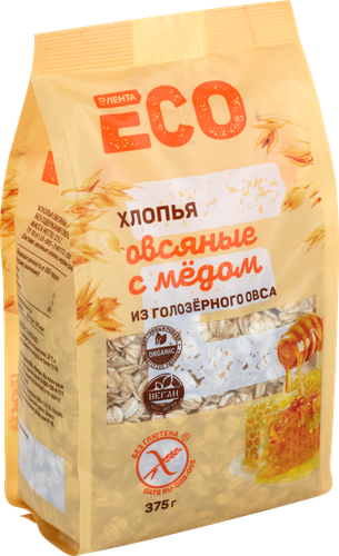 

Хлопья овсяные безглютеновые ЛЕНТА ECO с медом, из голозерного овса