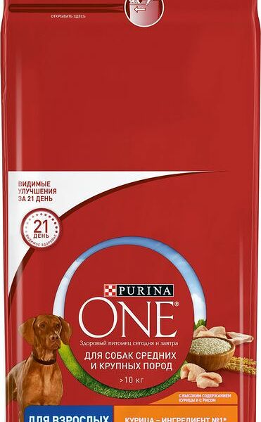 Purina One корм для взрослых собак средних и крупных пород Курица и рис