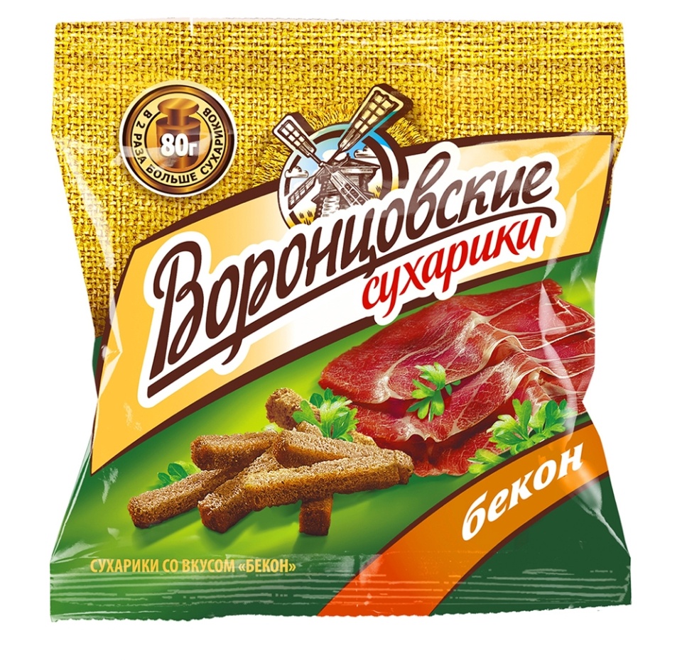 

Сухарики Воронцовские ржаные со вкусом бекона 80г